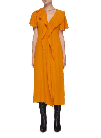 Shop Victoria Beckham Chain Ruffle Detail Short Sleeve Silk Midi Dress In Orange