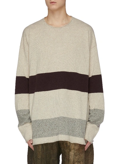 Shop Ziggy Chen Raw Edge Colourblock Cashmere Knit Sweater In Neutral