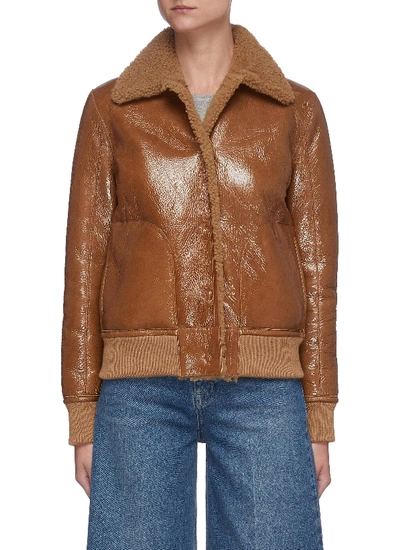 Shop Remain 'perla' Shearling Leather Jacket In Brown