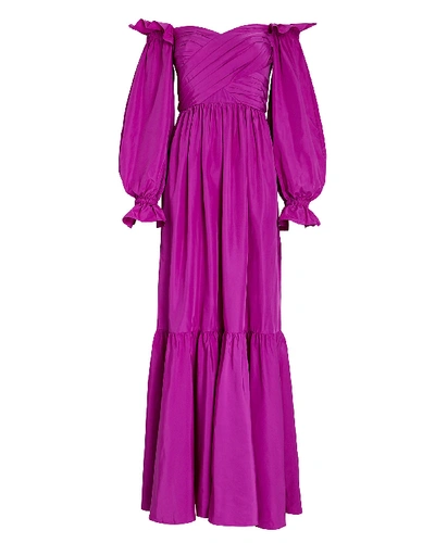 Shop Self-portrait Taffeta Off-the-shoulder Gown In Purple