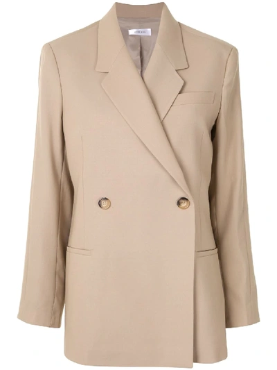 Shop Anine Bing Boxy Double-breasted Jacket In Brown