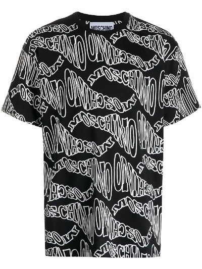 Shop Moschino Warped Logo Print T-shirt In Black