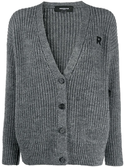 Shop Rochas Ribbed Knit Longline Cardigan In Grey