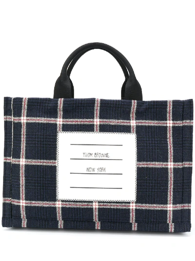 Shop Thom Browne 4-bar Checked Tote Bag In Blue