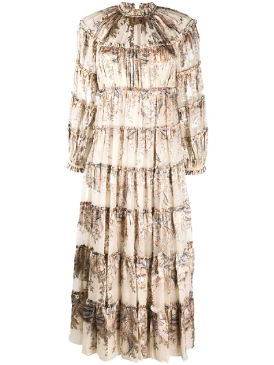 Shop Zimmermann Printed Ruffle Dress In Neutrals