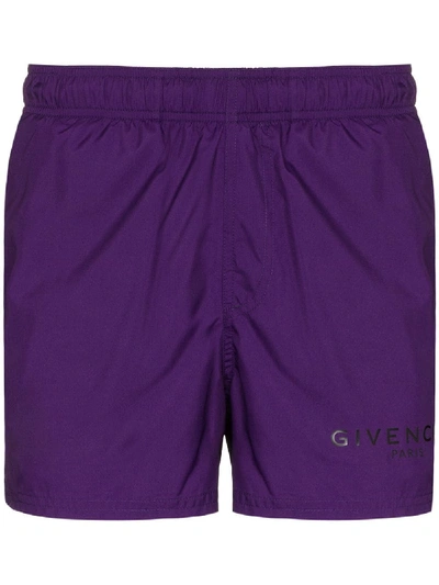Shop Givenchy Logo Swimming Shorts In Purple