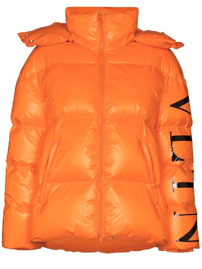 Shop Valentino Vltn Logo Puffer Jacket In Orange