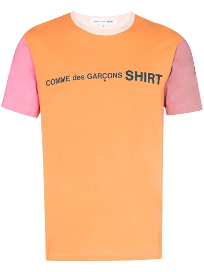 Shop Comme Des Garçons Shirt Colour-block Crew-neck T-shirt In Orange