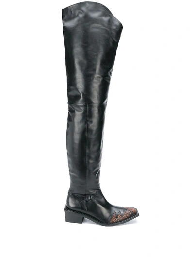 Shop Martine Rose Snakeskin Panelled Thigh-high Boots In Black
