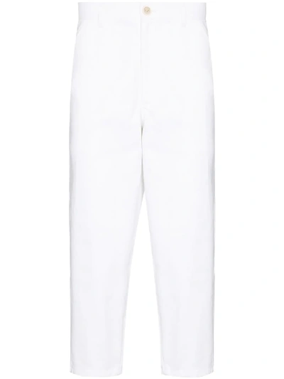 Shop Comme Des Garçons Shirt Cropped Cotton Trousers In White