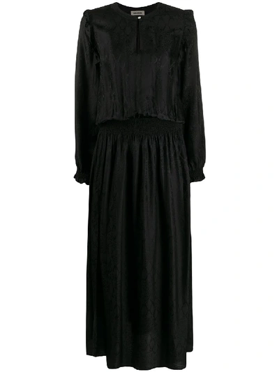 Shop Zadig & Voltaire Snakeskin-effect Smocked Satin Dress In Black