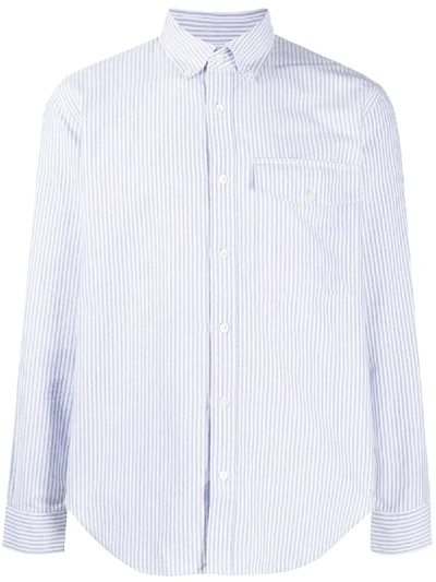 Shop Eleventy Striped Button-down Shirt In White