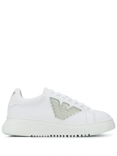 Shop Emporio Armani Leather Low-top Sneakers In White