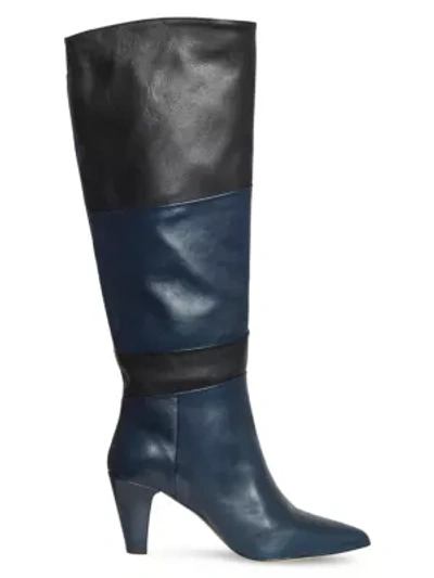 Shop Gestuz Lorelle Colorblock Leather Boots In Peacoat
