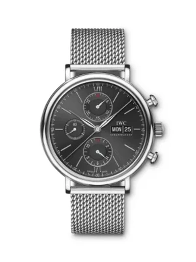 Shop Iwc Schaffhausen Portofino Stainless Steel Mesh Bracelet Chronograph Watch