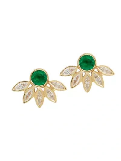 Shop Eyem By Ileana Makri Women's Grass 18k Yellow Gold, Brown Diamond & Emerald Sunflower Stud Earrings