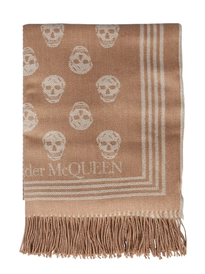 Shop Alexander Mcqueen Skull Scarf In Beige