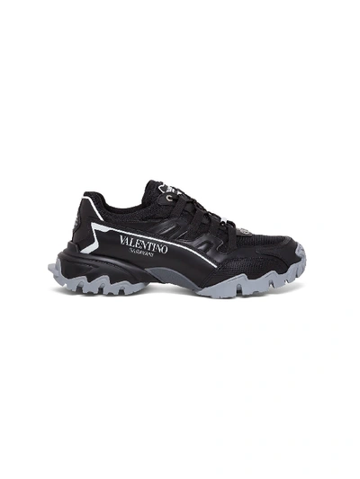 Shop Valentino Climbers Sneaker In Fabric And Leather In Black