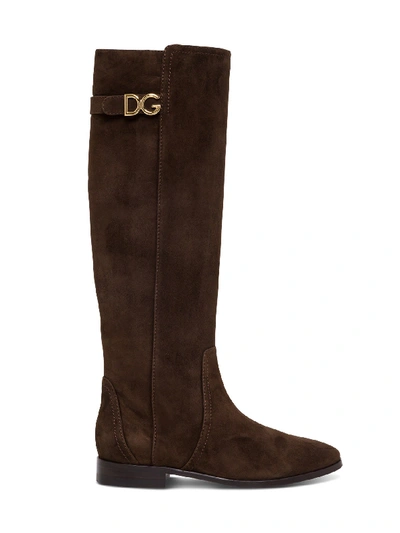 Shop Dolce & Gabbana Logo Detail Boots In Brown