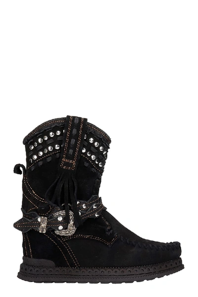 Shop El Vaquero Yara Low Heels Ankle Boots In Black Suede