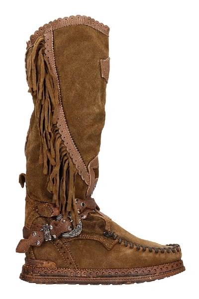Shop El Vaquero Jade Low Heels Boots In Leather Color Suede