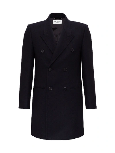 Shop Saint Laurent Tailored Double-breasted Coat In Black