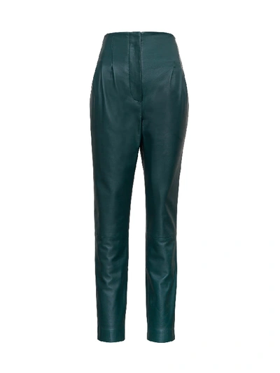 Shop Alberta Ferretti High Waisted Leather Pants In Green