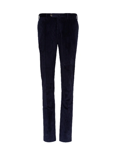 Shop Pt01 Ribbed Velvet Chino Trousers In Blu