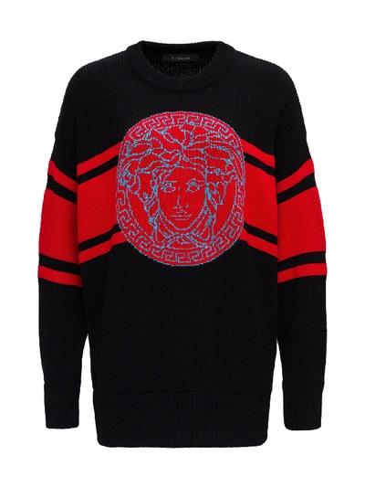 Shop Versace Wool Sweater With Logo In Black