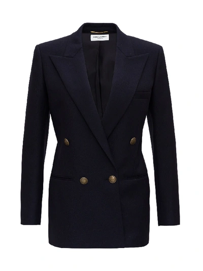 Shop Saint Laurent Double-breasted Blazer In Blu