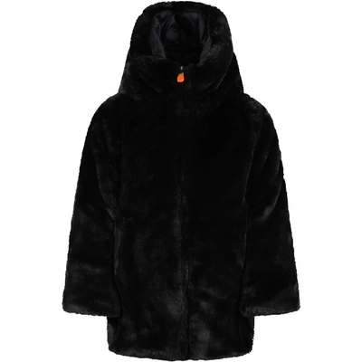 Shop Save The Duck Black Faux Fur For Girl With Iconic Logo