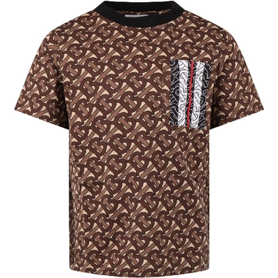 Shop Burberry Beige T-shirt For Boy With Logos In Brown