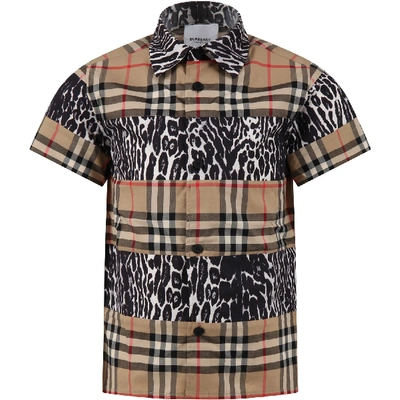 Shop Burberry Beige Shirt For Boy With Vintage Checks