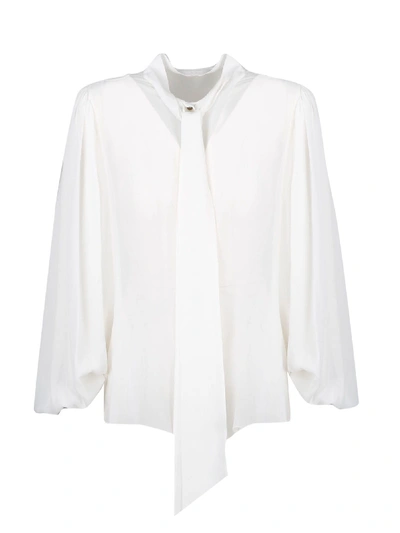 Shop Balmain Pussy Bow Georgette Blouse In White