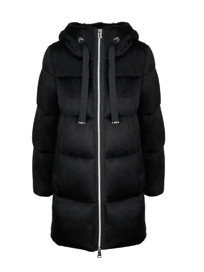 Shop Herno Fur Hoodie Coat In Black