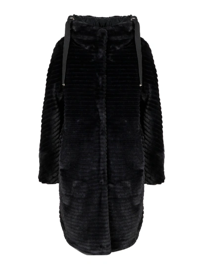 Shop Herno Fur Coat In Black