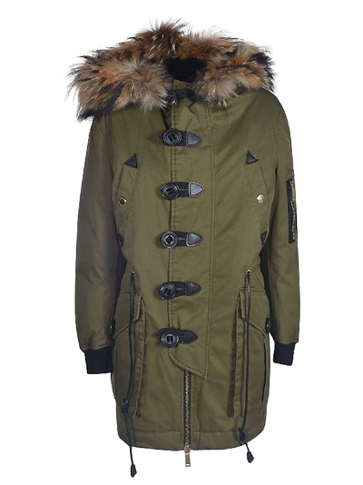 Shop Dsquared2 Furr Detail Toggle Lock Coat In Green