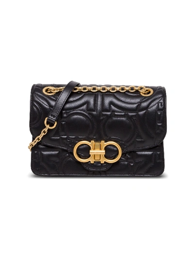 Shop Ferragamo Gancino Shoulder Bag In Quilted Leather In Black