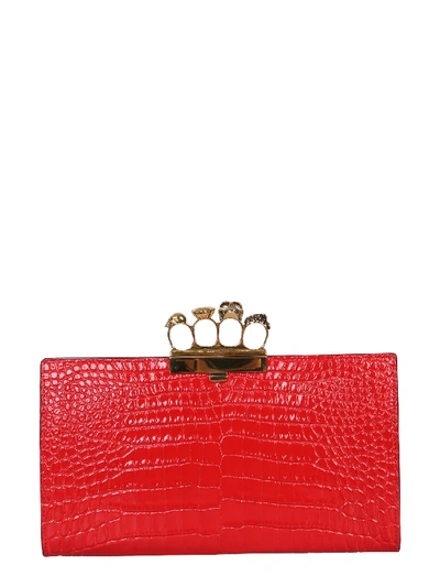 Shop Alexander Mcqueen Skull Four-ring Flat Pouch In Rosso