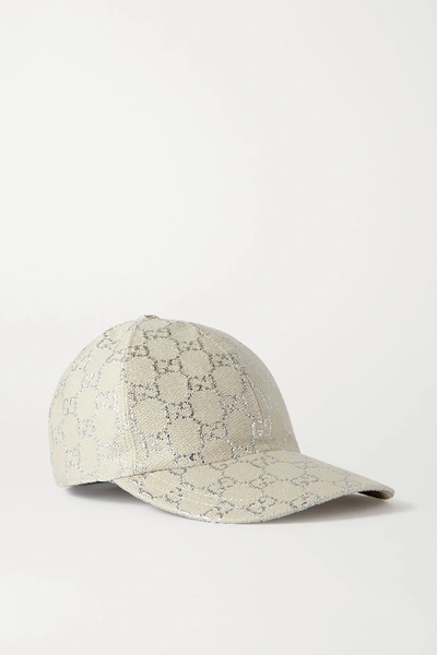 Shop Gucci Metallic Wool-blend Jacquard Baseball Cap In Ecru