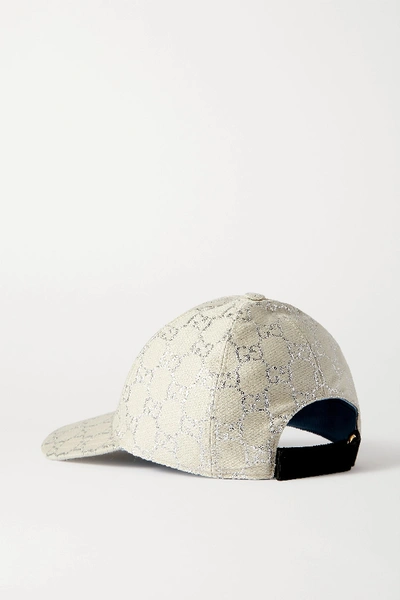 Shop Gucci Metallic Wool-blend Jacquard Baseball Cap In Ecru