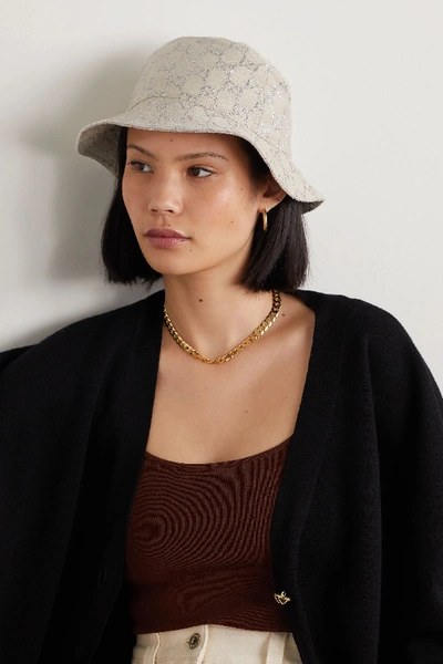 Shop Gucci Metallic Wool-blend Jacquard Bucket Hat In White