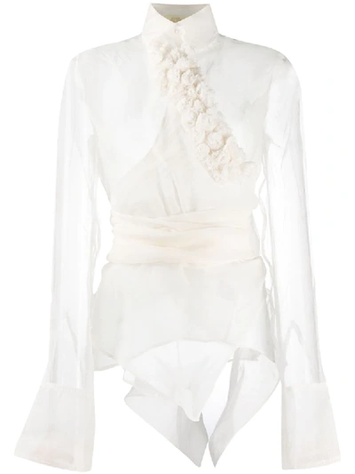 Shop Marc Le Bihan Ruffled Wrap-waist Blouse In White