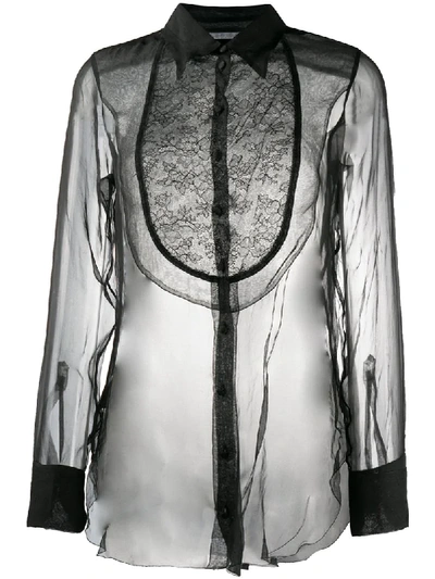 Shop Marc Le Bihan Lace-embellished Sheer Shirt In Black