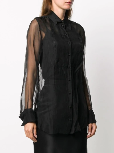 Shop Marc Le Bihan Lace-embellished Sheer Shirt In Black