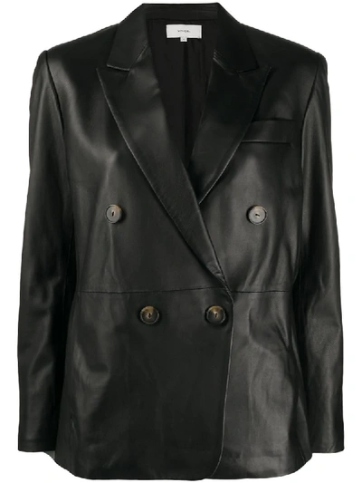 Shop Vince Double-breasted Leather Jacket In Black