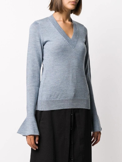 Shop Jw Anderson Flared Cuff V-neck Jumper In Blue