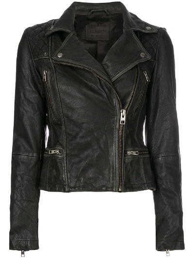 Allsaints Conroy Quilted Leather Biker Jacket In Black
