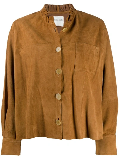 Shop Forte Forte Ruffle Trim Suede Shirt In Neutrals