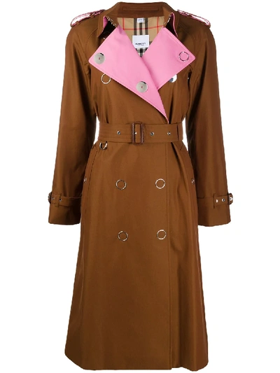 Shop Burberry Gabardine Trench Coat In Brown